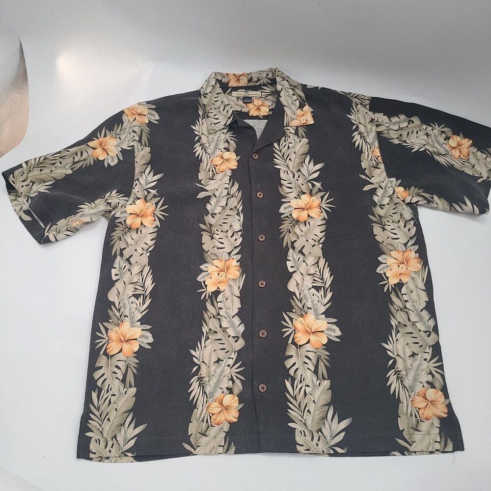 Tommy Bahama Button Up Shirt Mens LRG 100% Silk Short Sleeve Hawaiian Floral AOP
